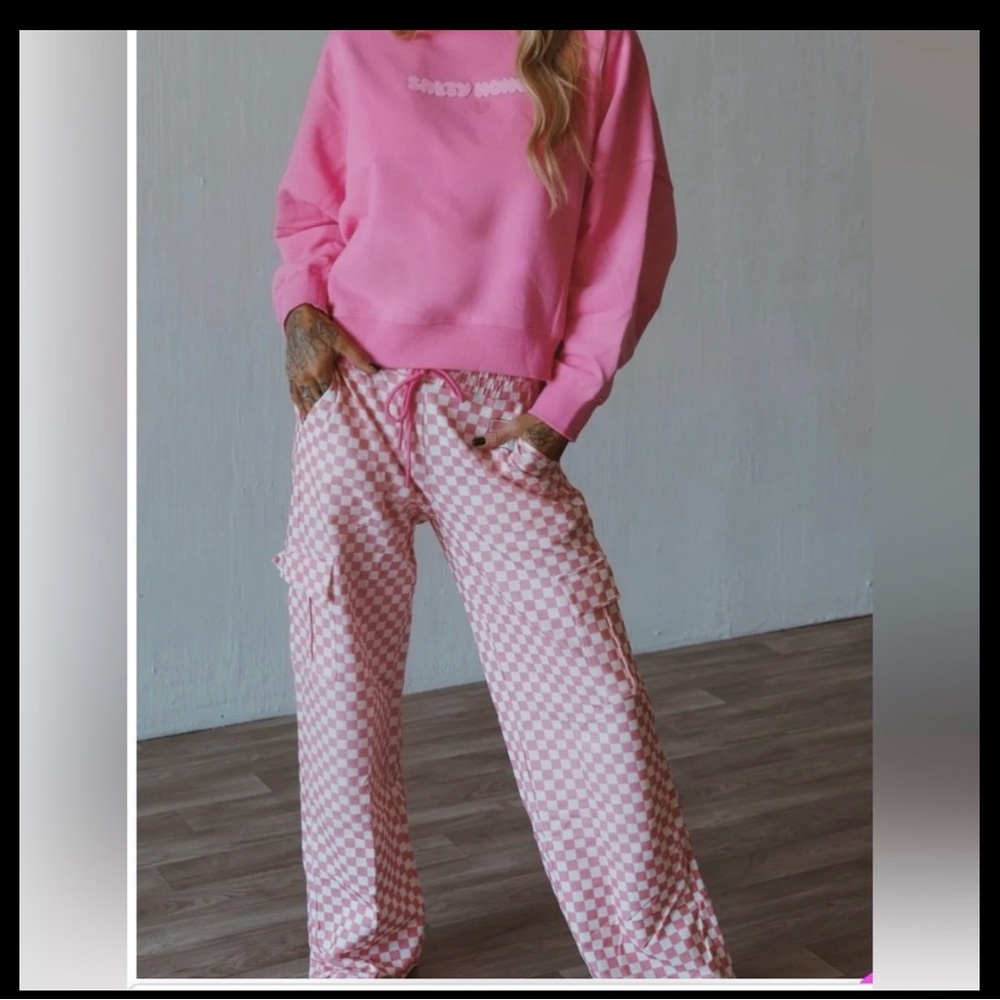 Salty honey cargo Pink Checkered Pants Set